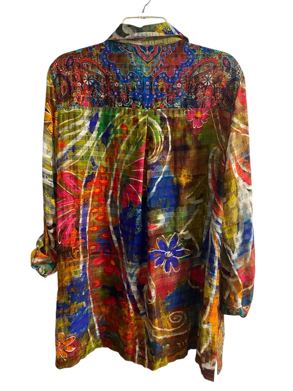 John Mark Colorful Patchwork Paisley Medallion Button Front Blouse Tunic Large - Picture 2 of 7